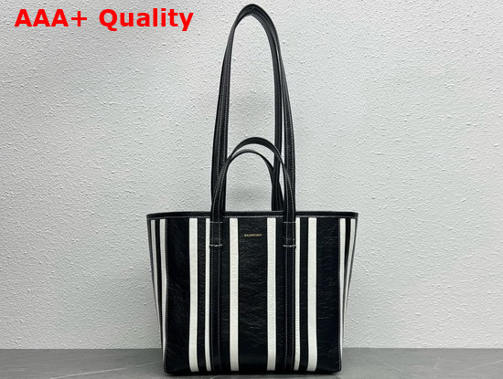 Balenciaga Barbes Medium East West Shopper Bag in Black and White Striped Patchwork Arena Lambskin Replica