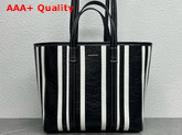 Balenciaga Barbes Medium East West Shopper Bag in Black and White Striped Patchwork Arena Lambskin Replica