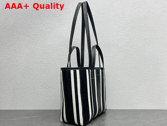 Balenciaga Barbes Medium East West Shopper Bag in Black and White Striped Patchwork Arena Lambskin Replica