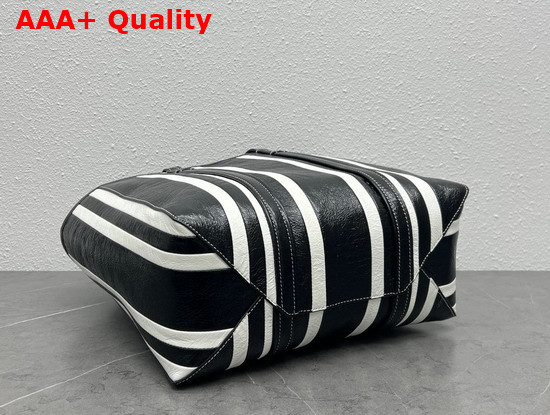 Balenciaga Barbes Medium East West Shopper Bag in Black and White Striped Patchwork Arena Lambskin Replica