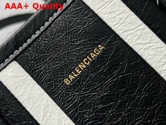 Balenciaga Barbes Medium East West Shopper Bag in Black and White Striped Patchwork Arena Lambskin Replica