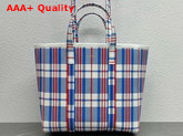 Balenciaga Barbes Medium East West Shopper Bag in Blue White and Red Check Printed and Embossed Calfskin Replica