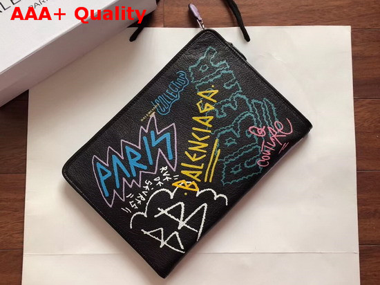Balenciaga Bazar Pouch Graffiti Black Multicolor Replica