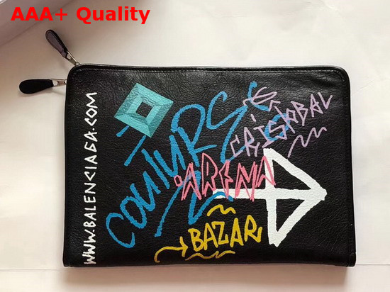 Balenciaga Bazar Pouch Graffiti Black Multicolor Replica