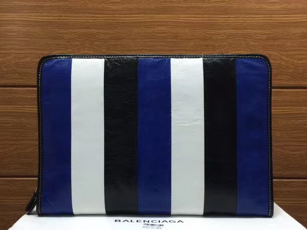 Balenciaga Bazar Pouch Multicolored Arena Leather Stripes Blue Black and White For Sale
