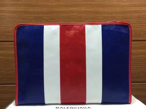 Balenciaga Bazar Pouch Multicolored Arena Leather Stripes Blue White and Red For Sale