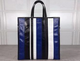 Balenciaga Bazar Shopper M Black and Blue and White Arena Leather Stripes For Sale