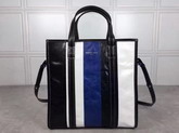 Balenciaga Bazar Shopper S Black and White and Blue Arena Leather Stripes For Sale
