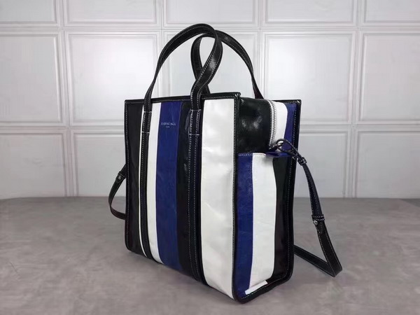 Balenciaga Bazar Shopper S Black and White and Blue Arena Leather Stripes For Sale
