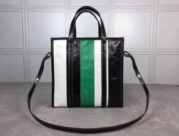 Balenciaga Bazar Shopper S Black and White and Green Arena Leather Stripes For Sale