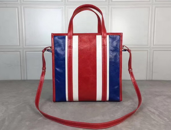 Balenciaga Bazar Shopper S Red and Blue and White Arena Leather Stripes For Sale