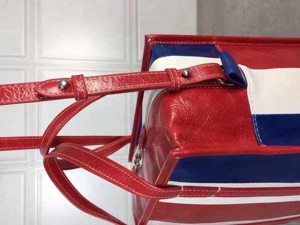 Balenciaga Bazar Shopper S Red and Blue and White Arena Leather Stripes For Sale