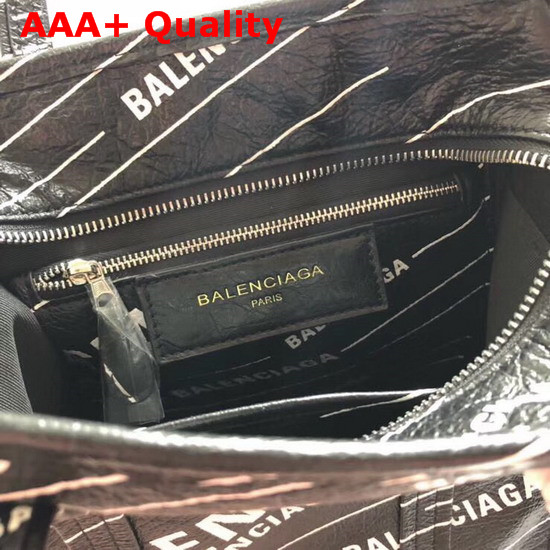 Balenciaga Bazar Shopper XS Black Lambskin with Allover Printed Balenciaga Logo Replica