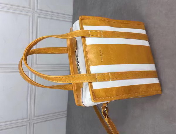 Balenciaga Bazar Shopper XS Yellow and White Arena Leather Stripes For Sale