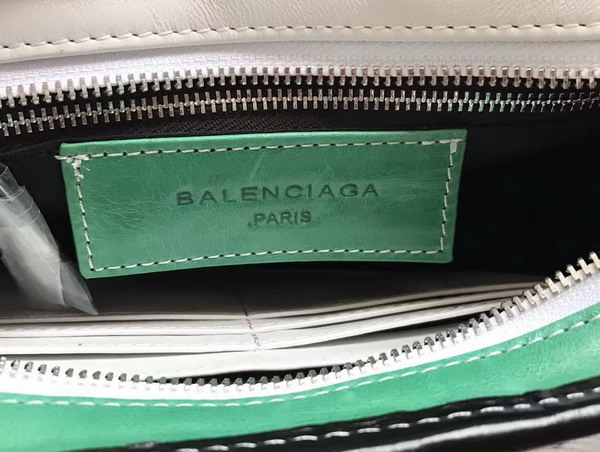 Balenciaga Bazar Strap Clutch Black and White and Green Arena Leather For Sale
