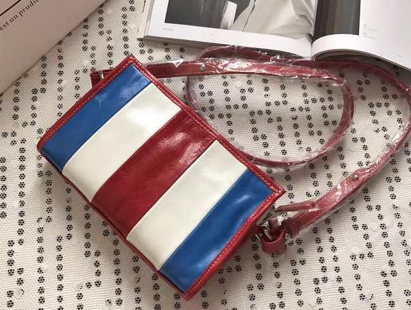 Balenciaga Bazar Strap Clutch Blue and White and Red Arena Leather For Sale