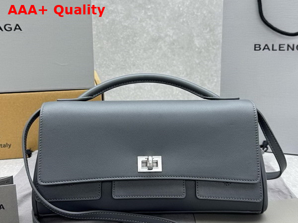 Balenciaga Bel Air Clutch On Strap Small in Grey Smooth Calfskin Replica