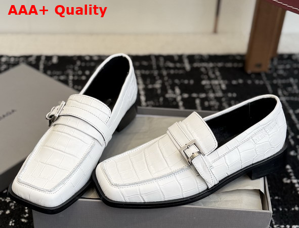 Balenciaga Bel Air Loafer in White Crocodile Embossed Calfskin Replica