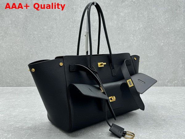Balenciaga Bel Air Medium Carry All Bag in Black Smooth Calfskin Aged Gold Hardware Replica