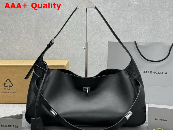 Balenciaga Bel Air Medium Shoulder Bag in Black Smooth Calfskin Aged Silver Hardware Replica