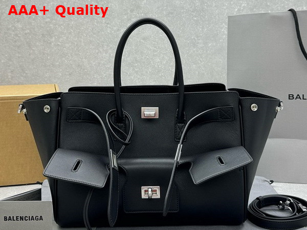 Balenciaga Bel Air Small Carry All Bag in Black Smooth Calfskin Aged Silver Hardware Replica