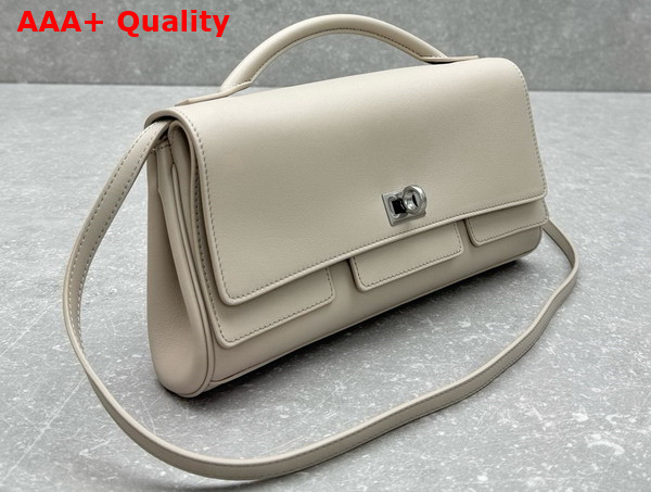 Balenciaga Bel Air Small Clutch On Strap in Almond Smooth Calfskin Aged Silver Hardware Replica