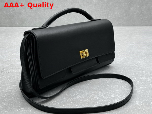 Balenciaga Bel Air Small Clutch On Strap in Black Smooth Calfskin Replica