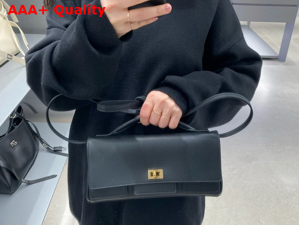 Balenciaga Bel Air Small Clutch On Strap in Black Smooth Calfskin Replica