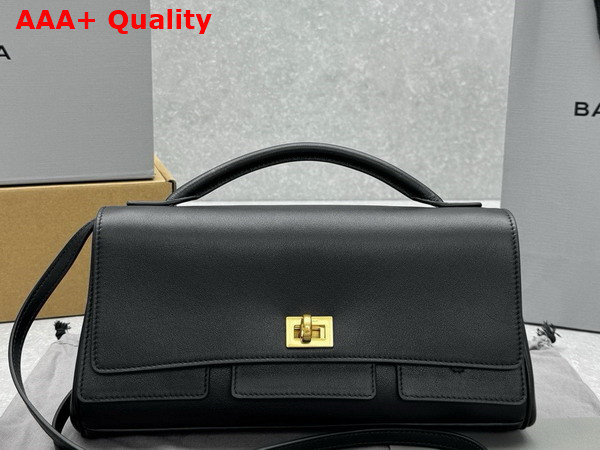 Balenciaga Bel Air Small Clutch On Strap in Black Smooth Calfskin Replica