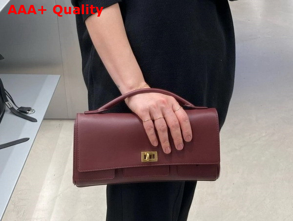 Balenciaga Bel Air Small Clutch On Strap in Dark Burgundy Smooth Calfskin Replica
