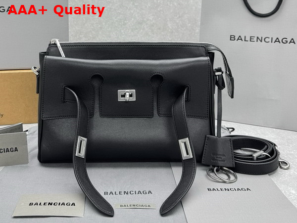 Balenciaga Bel Air Zipped Messenger Bag Small in Black Smooth Calfskin Aged Silver Hardware Replica