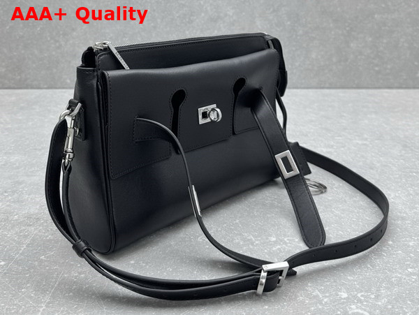 Balenciaga Bel Air Zipped Messenger Bag Small in Black Smooth Calfskin Aged Silver Hardware Replica