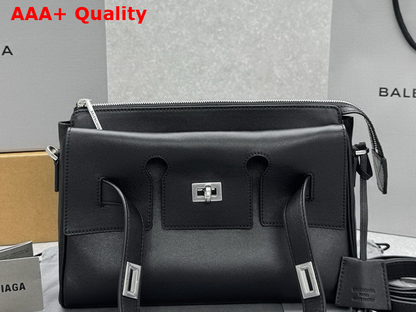 Balenciaga Bel Air Zipped Messenger Bag Small in Black Smooth Calfskin Aged Silver Hardware Replica
