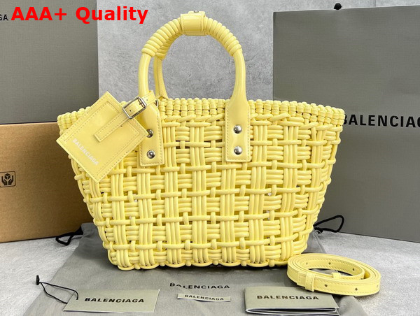 Balenciaga Bistro XS Basket With Strap in Light Yellow Varnished Fake Calfskin Replica