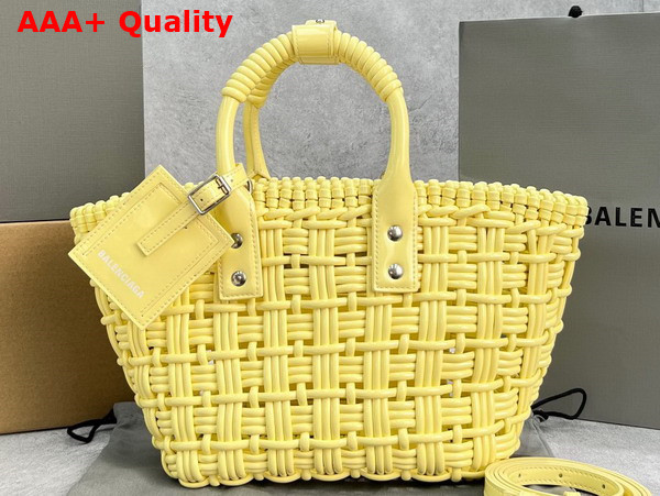 Balenciaga Bistro XS Basket With Strap in Light Yellow Varnished Fake Calfskin Replica