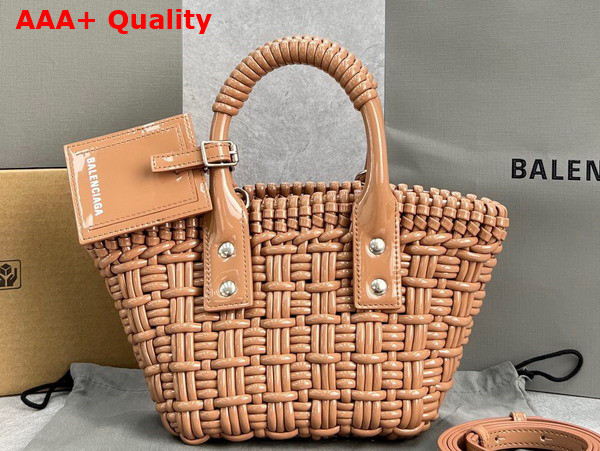 Balenciaga Bistro XXS Basket With Strap in Beige Varnished Fake Calfskin Replica