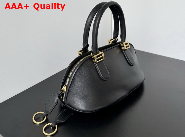Balenciaga Bolero Bowling Bag Mini in Black Smooth Calfskin and Plum Nappa Lambskin Lining Replica