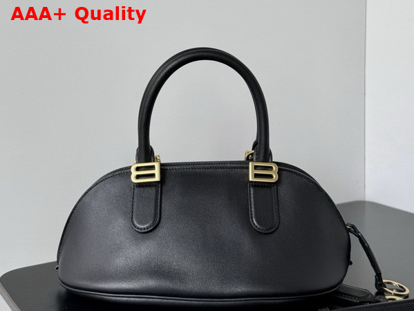 Balenciaga Bolero Bowling Bag Mini in Black Smooth Calfskin and Plum Nappa Lambskin Lining Replica