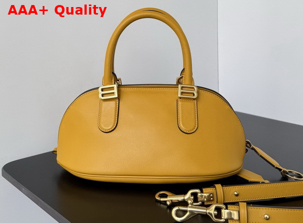 Balenciaga Bolero Bowling Bag Mini in Curry Smooth Calfskin and Muscade Nappa Lambskin Lining Replica