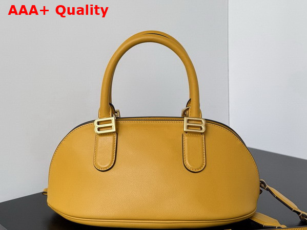 Balenciaga Bolero Bowling Bag Mini in Curry Smooth Calfskin and Muscade Nappa Lambskin Lining Replica