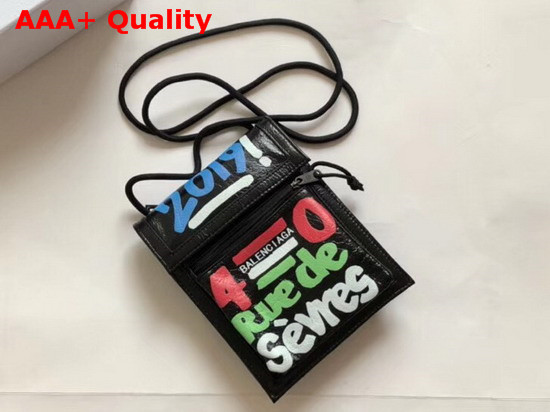 Balenciaga Car Tag Explorer Pouch Strap Black Multicolor Lambskin Replica