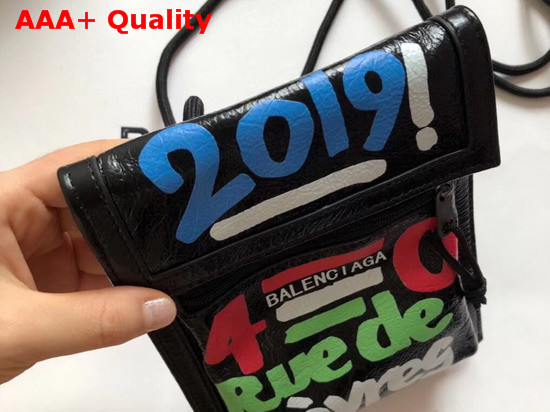 Balenciaga Car Tag Explorer Pouch Strap Black Multicolor Lambskin Replica