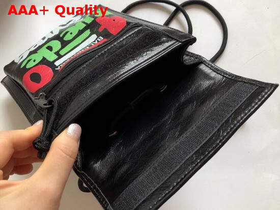Balenciaga Car Tag Explorer Pouch Strap Black Multicolor Lambskin Replica