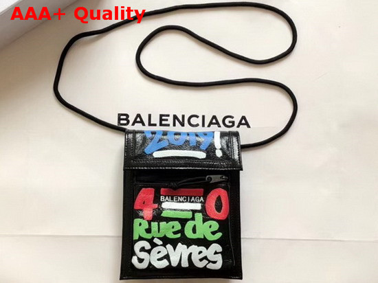 Balenciaga Car Tag Explorer Pouch Strap Black Multicolor Lambskin Replica