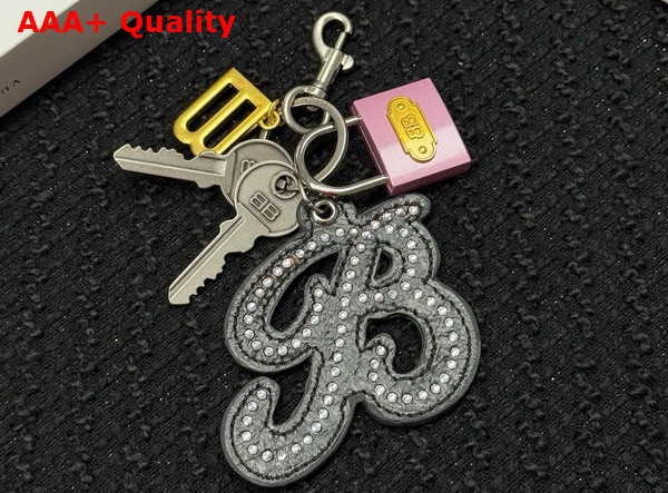 Balenciaga Charm Keyring Qixi Crystal B in Multicolor Arena Lambskin and Aged Silver Metal Replica