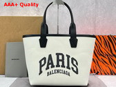 Balenciaga Cities New York Jumbo Large Tote Bag in Beige and Black Cotton Canvas and Calfskin Replica