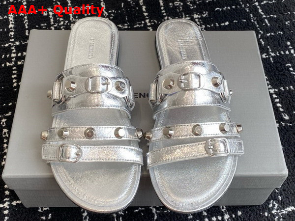 Balenciaga City Mule Flat in Silver Arena Lambskin Replica