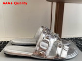 Balenciaga City Mule Flat in Silver Arena Lambskin Replica