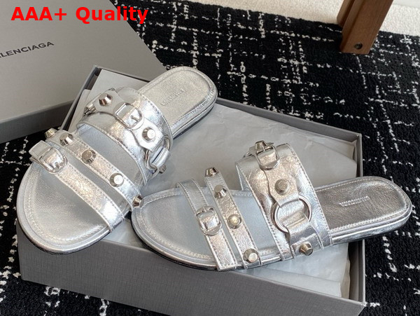 Balenciaga City Mule Flat in Silver Arena Lambskin Replica