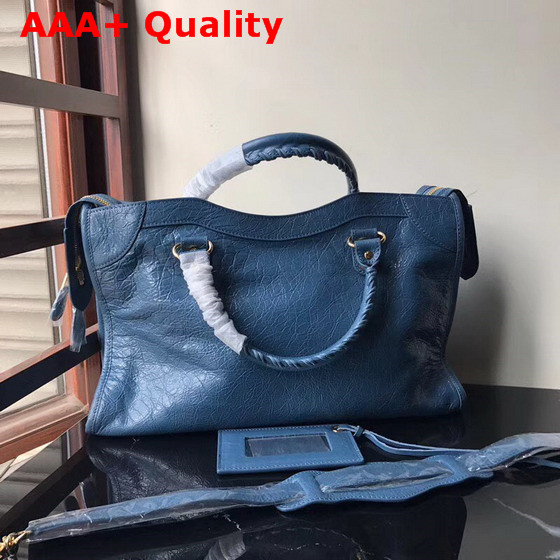 Balenciaga Classic City Bag New Blue Crackle Lambskin Replica